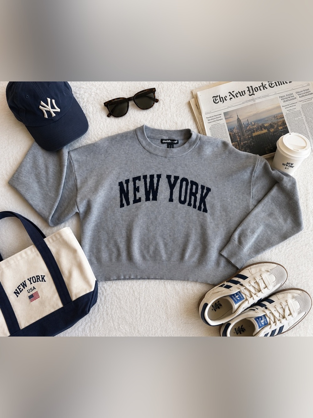 Charlotte Russe New York Graphic Sweater Gray Cropped Crewneck Women’s XL